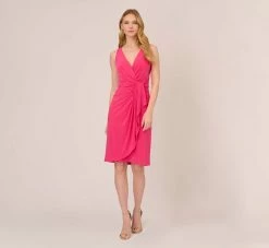 Adrianna Papell Jersey Sheath Dress With Draped Details In Cabaret Pink -Adrianna Papell Shop AP1D105022 AN672 Regular Front