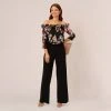 Adrianna Papell Off The Shoulder Jumpsuit With Floral Embroidered Bodice In Black Multi