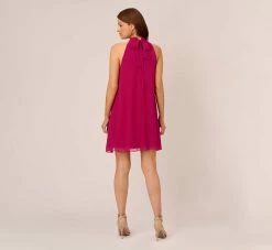 Adrianna Papell Sleeveless Pleated Chiffon Shift Dress With Mock Neckline In Magenta 12 Adrianna Papell Sleeveless Pleated Chiffon Shift Dress With Mock Neckline In Magenta -Adrianna Papell Shop AP1D105040 AA670 Regular Back
