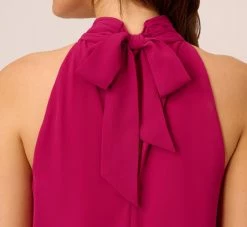 Adrianna Papell Sleeveless Pleated Chiffon Shift Dress With Mock Neckline In Magenta 11 Adrianna Papell Sleeveless Pleated Chiffon Shift Dress With Mock Neckline In Magenta -Adrianna Papell Shop AP1D105040 AA670 Regular Detail