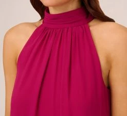 Adrianna Papell Sleeveless Pleated Chiffon Shift Dress With Mock Neckline In Magenta 9 Adrianna Papell Sleeveless Pleated Chiffon Shift Dress With Mock Neckline In Magenta -Adrianna Papell Shop AP1D105040 AA670 Regular Lifestyle
