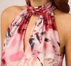 Adrianna Papell Floral Chiffon Midi Dress With Cutout Halter Neckline In Pink Multi -Adrianna Papell Shop AP1D105041 AE970 Regular Detail