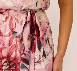 Adrianna Papell Floral Chiffon Midi Dress With Cutout Halter Neckline In Pink Multi -Adrianna Papell Shop AP1D105041 AE970 Regular Lifestyle