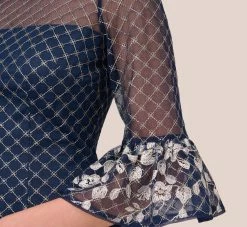 Adrianna Papell Floral Lattice Embroidered Sheath Dress With Sheer Sleeves In Navy Ivory -Adrianna Papell Shop AP1D105044 BH980 Regular Lifestyle