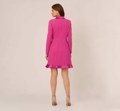 Adrianna Papell Crepe Tuxedo Dress With Ruffled Details In Raspberry Chill -Adrianna Papell Shop AP1D105048 AI521 Regular Back