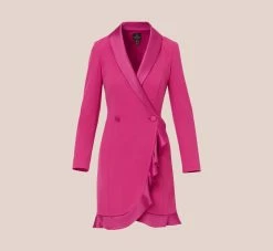 Adrianna Papell Crepe Tuxedo Dress With Ruffled Details In Raspberry Chill -Adrianna Papell Shop AP1D105048 AI521 Regular Flat