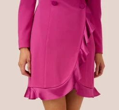 Adrianna Papell Crepe Tuxedo Dress With Ruffled Details In Raspberry Chill -Adrianna Papell Shop AP1D105048 AI521 Regular Lifestyle