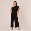 Adrianna Papell Plus Size One Shoulder Crepe Jumpsuit With Lace Ruffle Details In Black