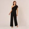 Adrianna Papell One Shoulder Crepe Jumpsuit With Lace Ruffle Details In Black