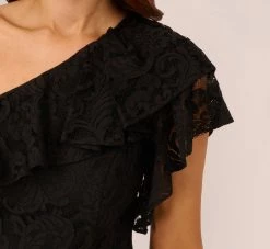 Adrianna Papell One Shoulder Crepe Jumpsuit With Lace Ruffle Details In Black 8 Adrianna Papell One Shoulder Crepe Jumpsuit With Lace Ruffle Details In Black -Adrianna Papell Shop AP1D105049 AA002 Regular Detail