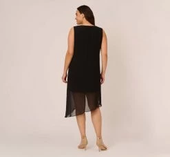 Adrianna Papell Plus Size Sleeveless Chiffon Dress With Cascading Details In Black 9 Adrianna Papell Plus Size Sleeveless Chiffon Dress With Cascading Details In Black -Adrianna Papell Shop AP1D105051 AA002 Plus Back
