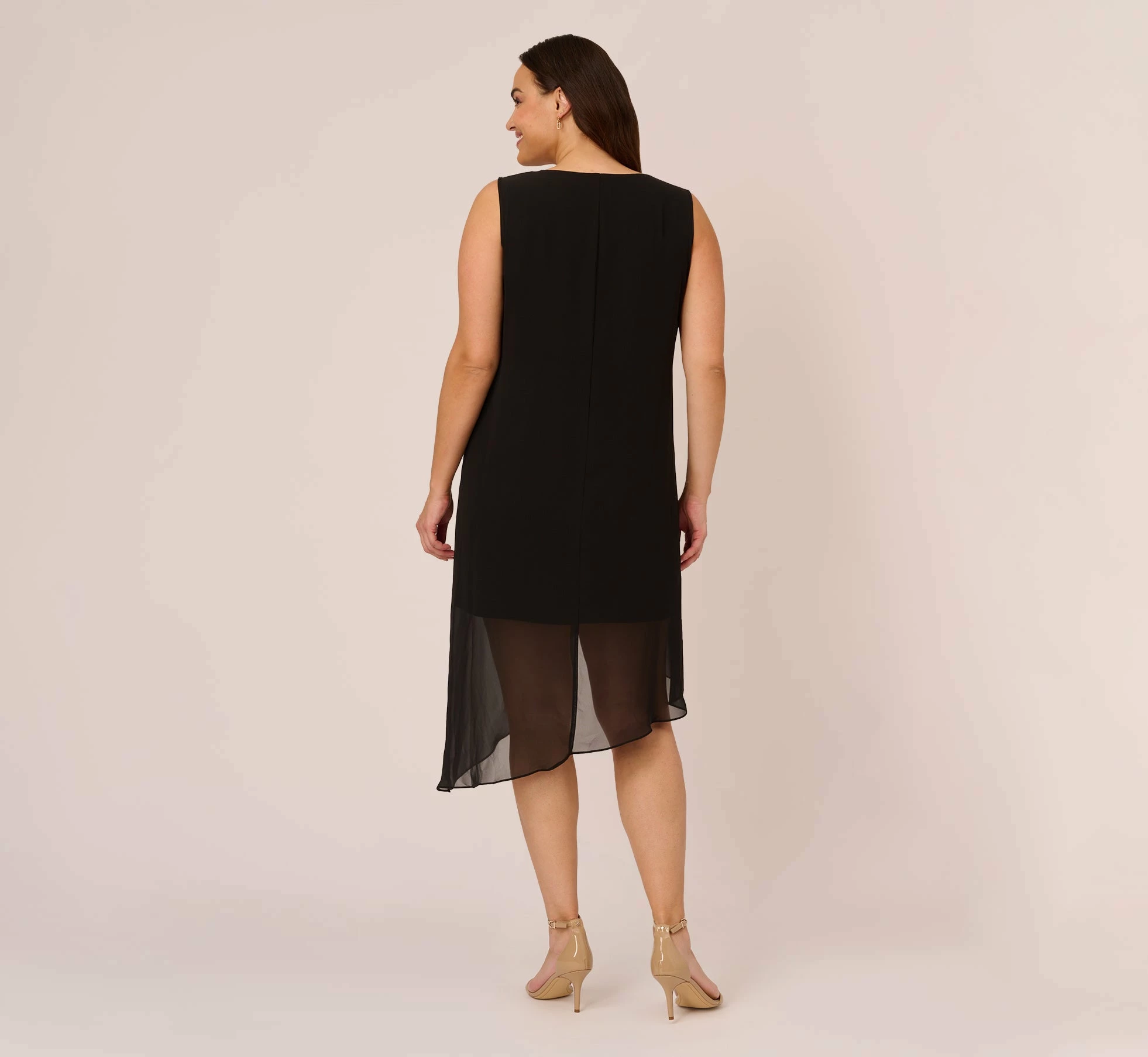Adrianna Papell Plus Size Sleeveless Chiffon Dress With Cascading Details In Black 4 Adrianna Papell Plus Size Sleeveless Chiffon Dress With Cascading Details In Black - Image 4