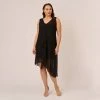 Adrianna Papell Plus Size Sleeveless Chiffon Dress With Cascading Details In Black