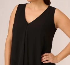 Adrianna Papell Plus Size Sleeveless Chiffon Dress With Cascading Details In Black 8 Adrianna Papell Plus Size Sleeveless Chiffon Dress With Cascading Details In Black -Adrianna Papell Shop AP1D105051 AA002 Plus Detail