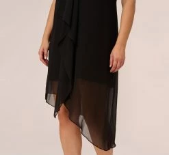 Adrianna Papell Plus Size Sleeveless Chiffon Dress With Cascading Details In Black 10 Adrianna Papell Plus Size Sleeveless Chiffon Dress With Cascading Details In Black -Adrianna Papell Shop AP1D105051 AA002 Plus Lifestyle