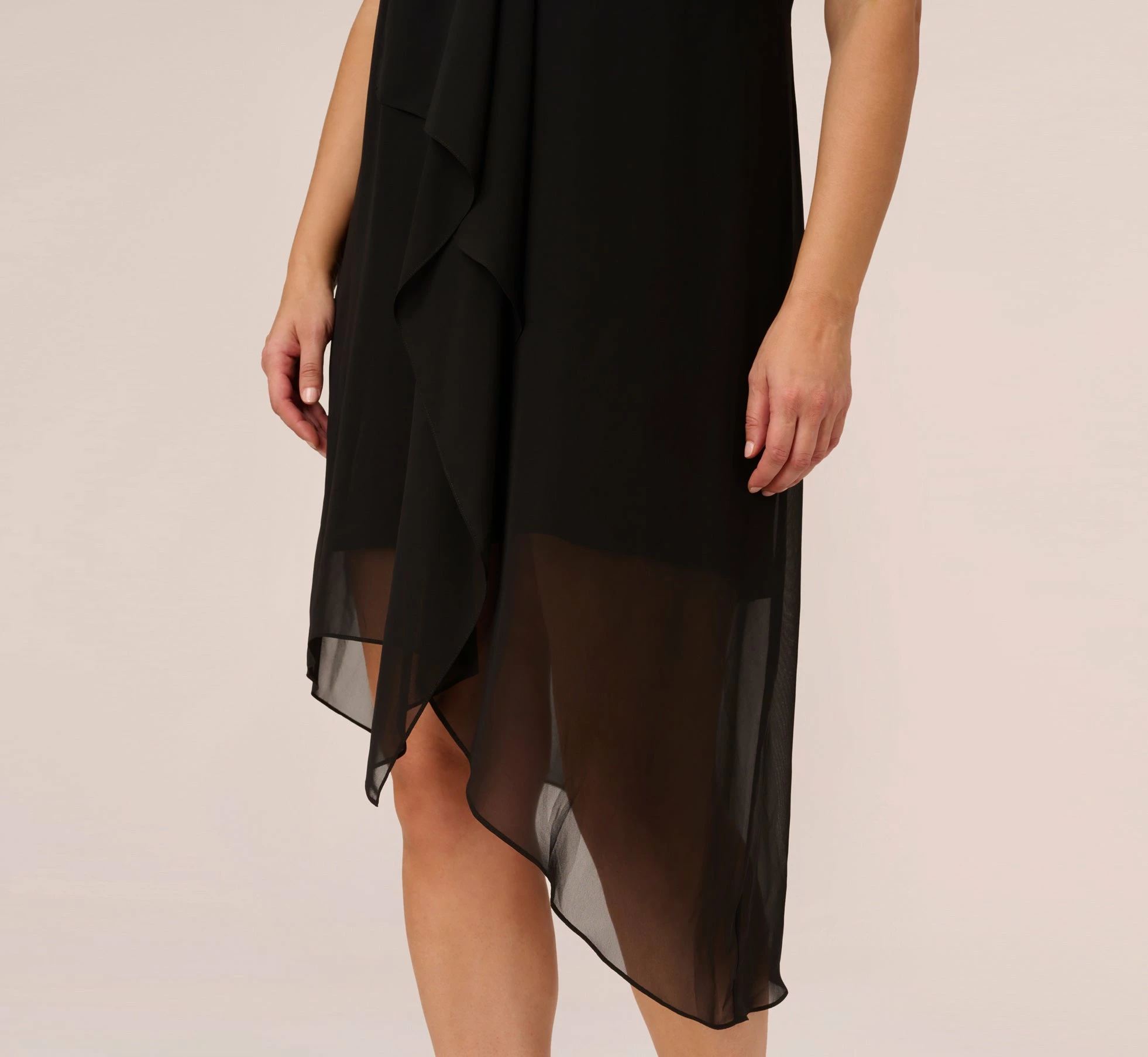 Adrianna Papell Plus Size Sleeveless Chiffon Dress With Cascading Details In Black 5 Adrianna Papell Plus Size Sleeveless Chiffon Dress With Cascading Details In Black - Image 5