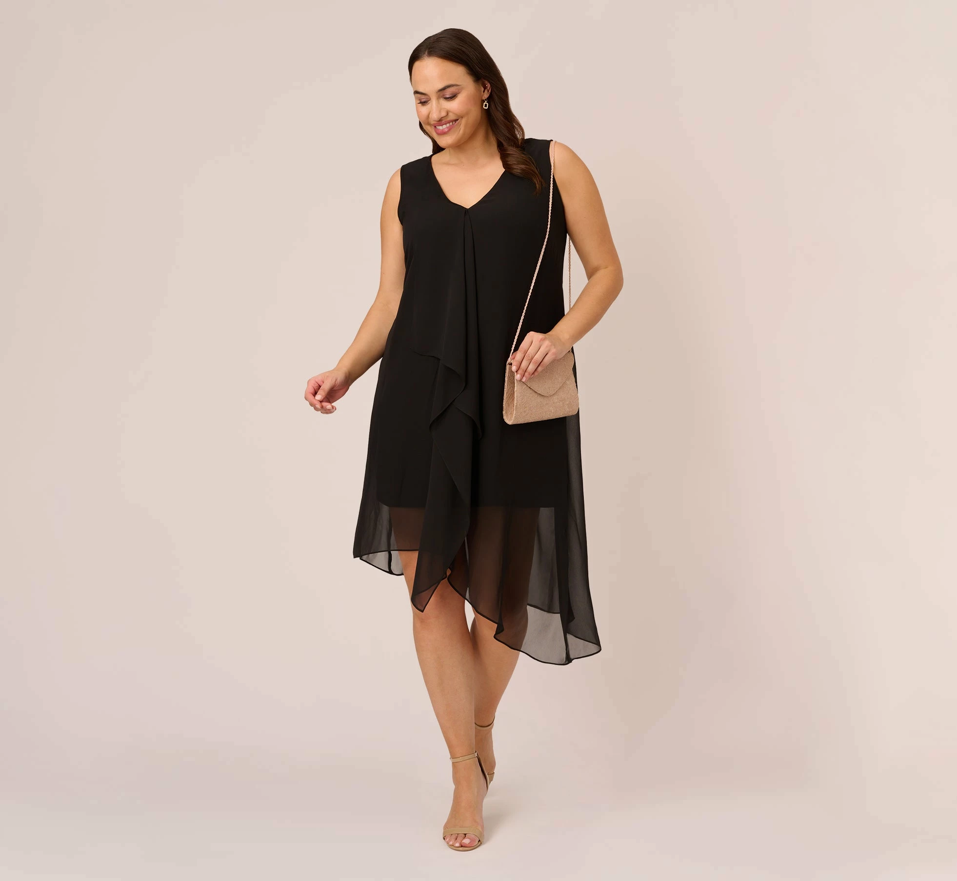 Adrianna Papell Plus Size Sleeveless Chiffon Dress With Cascading Details In Black 2 Adrianna Papell Plus Size Sleeveless Chiffon Dress With Cascading Details In Black - Image 2