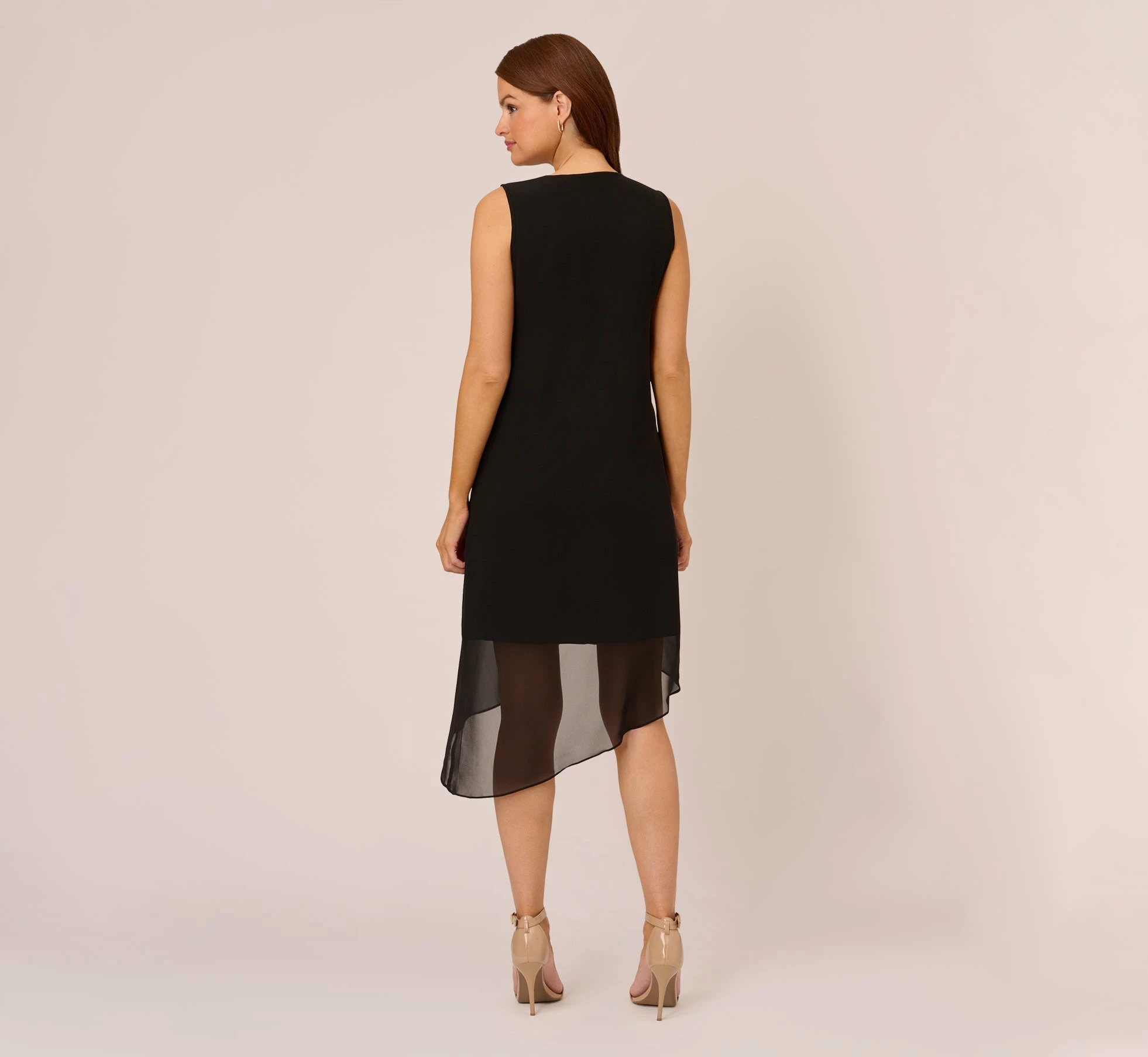 Adrianna Papell Sleeveless Chiffon Dress With Cascading Details In Black 4 Adrianna Papell Sleeveless Chiffon Dress With Cascading Details In Black - Image 4