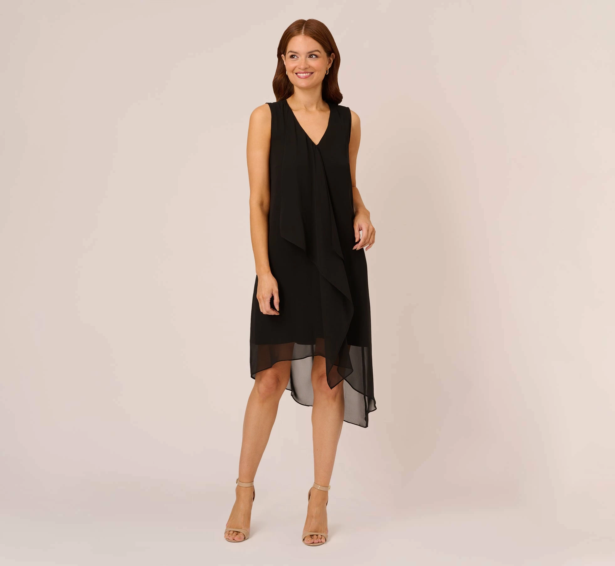 Adrianna Papell Sleeveless Chiffon Dress With Cascading Details In Black 2 Adrianna Papell Sleeveless Chiffon Dress With Cascading Details In Black - Image 2