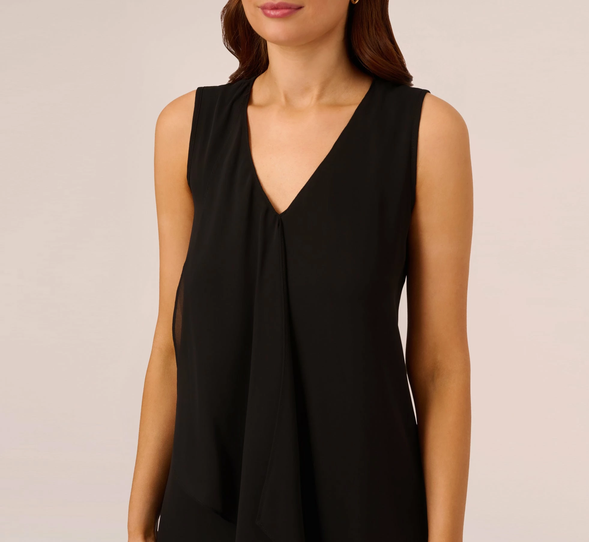 Adrianna Papell Sleeveless Chiffon Dress With Cascading Details In Black 3 Adrianna Papell Sleeveless Chiffon Dress With Cascading Details In Black - Image 3