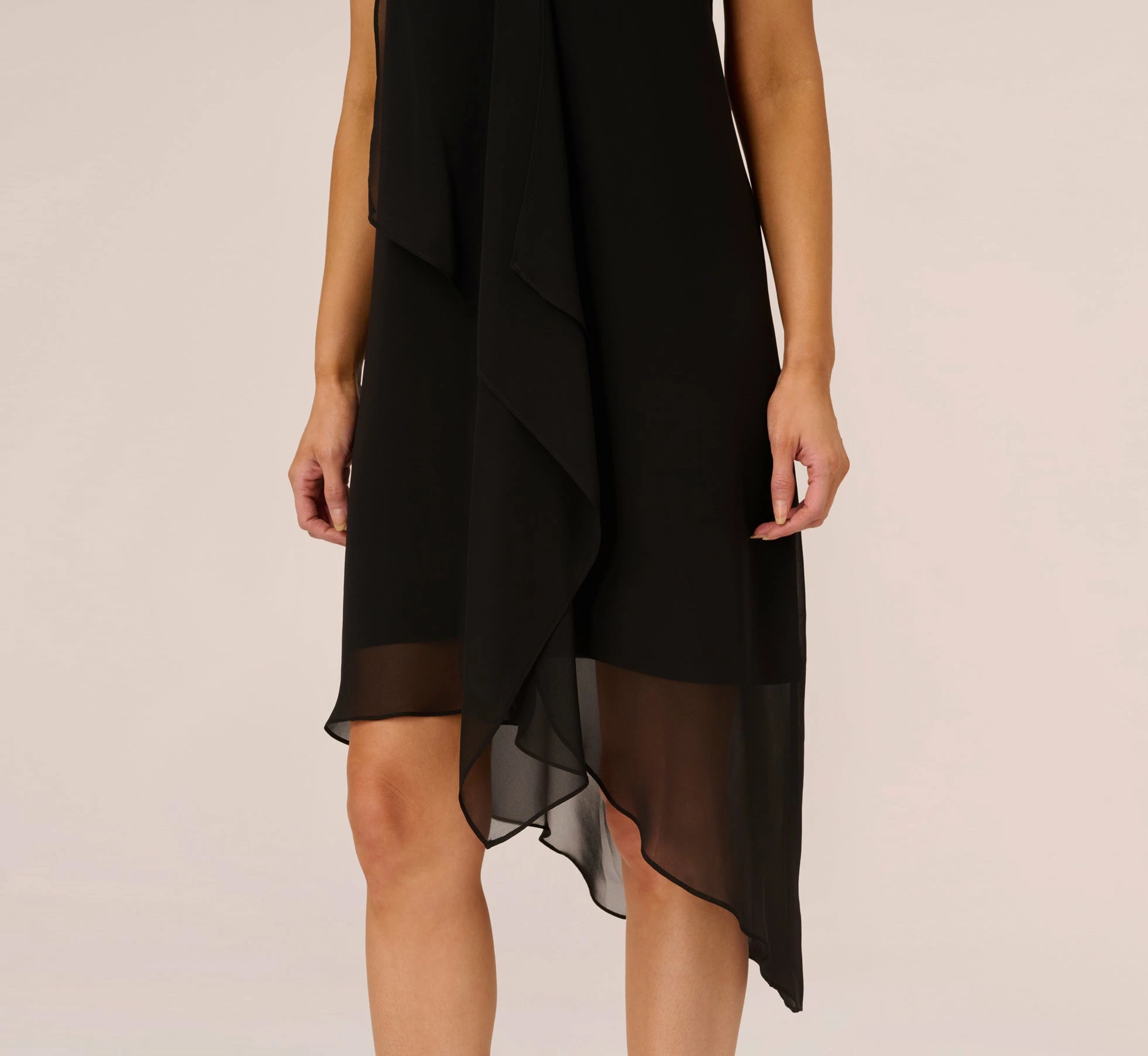 Adrianna Papell Sleeveless Chiffon Dress With Cascading Details In Black 5 Adrianna Papell Sleeveless Chiffon Dress With Cascading Details In Black - Image 5