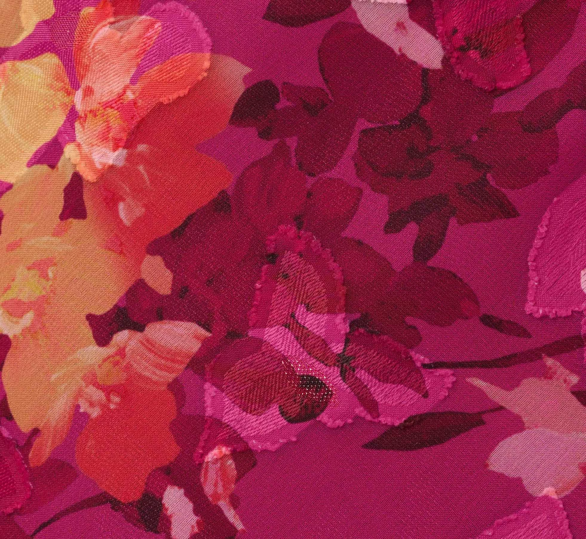 Adrianna Papell Metallic Floral Chiffon Midi Dress With Ruffled Neckline In Raspberry Multi 6 Adrianna Papell Metallic Floral Chiffon Midi Dress With Ruffled Neckline In Raspberry Multi - Image 6