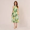 Adrianna Papell Floral Print Chiffon Halter Dress With Mock Neckline In Green Multi