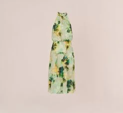 Adrianna Papell Floral Print Chiffon Halter Dress With Mock Neckline In Green Multi -Adrianna Papell Shop AP1D105053 AA390 Regular Flat