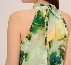 Adrianna Papell Floral Print Chiffon Halter Dress With Mock Neckline In Green Multi -Adrianna Papell Shop AP1D105053 AA390 Regular Lifestyle