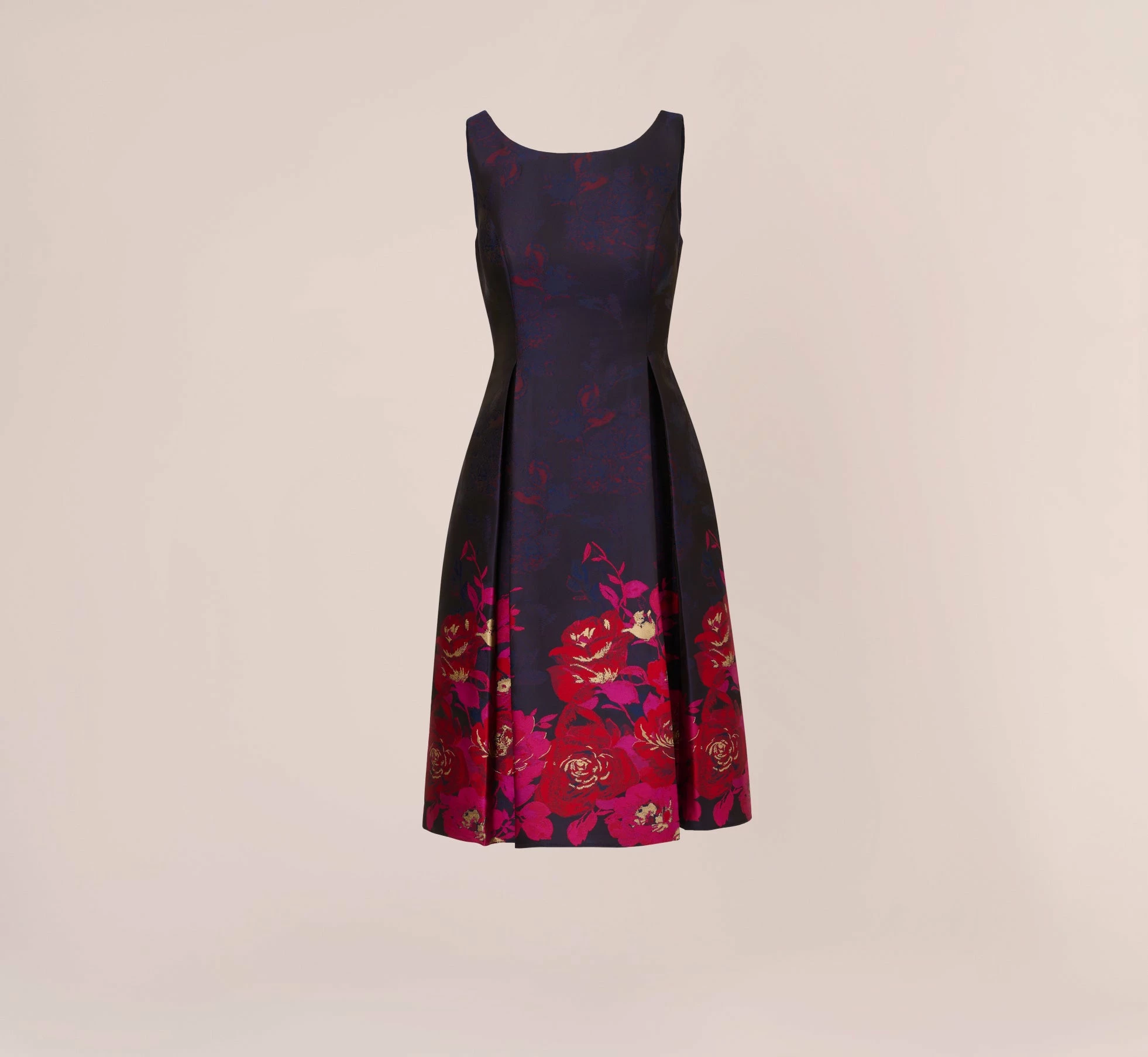 Adrianna Papell Jacquard Midi Dress With Metallic Floral Trim In Navy Pink Multi 5 Adrianna Papell Jacquard Midi Dress With Metallic Floral Trim In Navy Pink Multi - Image 5