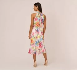 Adrianna Papell Multicolor Floral Chiffon Halter Dress In Ivory Multi -Adrianna Papell Shop AP1D105056 AH170 Regular Back