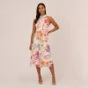 Adrianna Papell Multicolor Floral Chiffon Halter Dress In Ivory Multi