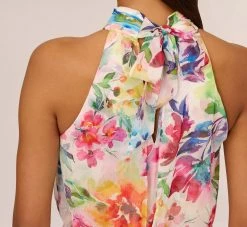 Adrianna Papell Multicolor Floral Chiffon Halter Dress In Ivory Multi -Adrianna Papell Shop AP1D105056 AH170 Regular Lifestyle