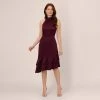Adrianna Papell Satin Crepe Halter Midi Dress With Ruffled Hem In Bordeaux Glow