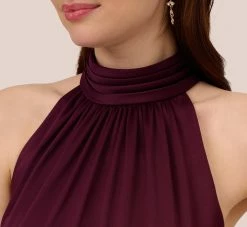 Adrianna Papell Satin Crepe Halter Midi Dress With Ruffled Hem In Bordeaux Glow -Adrianna Papell Shop AP1D105092 AW504 Regular Detail