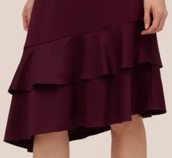 Adrianna Papell Satin Crepe Halter Midi Dress With Ruffled Hem In Bordeaux Glow -Adrianna Papell Shop AP1D105092 AW504 Regular Lifestyle