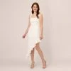 Adrianna Papell Asymmetrical Crepe Midi Dress With Flounce Hem In Ivory