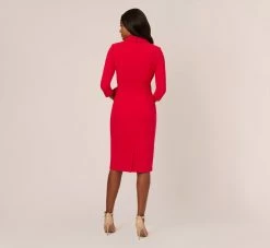 Adrianna Papell Wrap Front Dress With Three-Quarter Sleeves In Hot Ruby -Adrianna Papell Shop AP1D105115 AU610 Regular Back