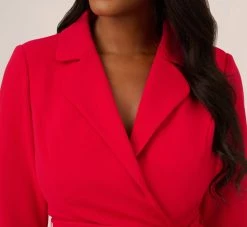 Adrianna Papell Wrap Front Dress With Three-Quarter Sleeves In Hot Ruby -Adrianna Papell Shop AP1D105115 AU610 Regular Detail
