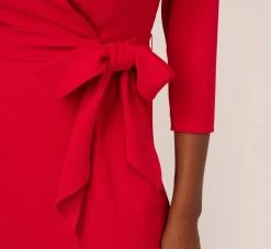 Adrianna Papell Wrap Front Dress With Three-Quarter Sleeves In Hot Ruby -Adrianna Papell Shop AP1D105115 AU610 Regular Lifestyle