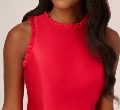 Adrianna Papell Halter Mikado Dress With Ruffle Trim In Red -Adrianna Papell Shop AP1D105116 AA610 Regular Detail