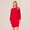 Adrianna Papell Long Sleeve Draped Jersey Dress With Beaded Cuffs In Hot Ruby