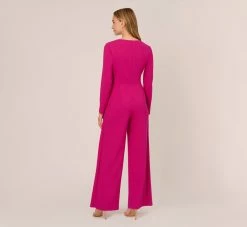 Adrianna Papell Long Sleeve Crepe Jumpsuit With Tie Front In Hot Orchid 10 Adrianna Papell Long Sleeve Crepe Jumpsuit With Tie Front In Hot Orchid -Adrianna Papell Shop AP1D105130 BA670 Regular Back