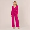 Adrianna Papell Long Sleeve Crepe Jumpsuit With Tie Front In Hot Orchid