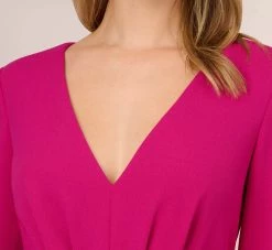 Adrianna Papell Long Sleeve Crepe Jumpsuit With Tie Front In Hot Orchid 8 Adrianna Papell Long Sleeve Crepe Jumpsuit With Tie Front In Hot Orchid -Adrianna Papell Shop AP1D105130 BA670 Regular Detail