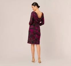 Adrianna Papell Metallic Burnout Velvet Dress With Shirred Details In Black Violet 10 Adrianna Papell Metallic Burnout Velvet Dress With Shirred Details In Black Violet -Adrianna Papell Shop AP1D105146 AD505 Regular Back