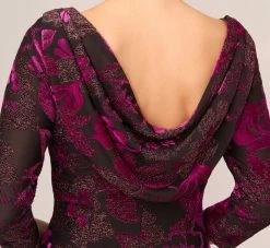 Adrianna Papell Metallic Burnout Velvet Dress With Shirred Details In Black Violet 11 Adrianna Papell Metallic Burnout Velvet Dress With Shirred Details In Black Violet -Adrianna Papell Shop AP1D105146 AD505 Regular Lifestyle