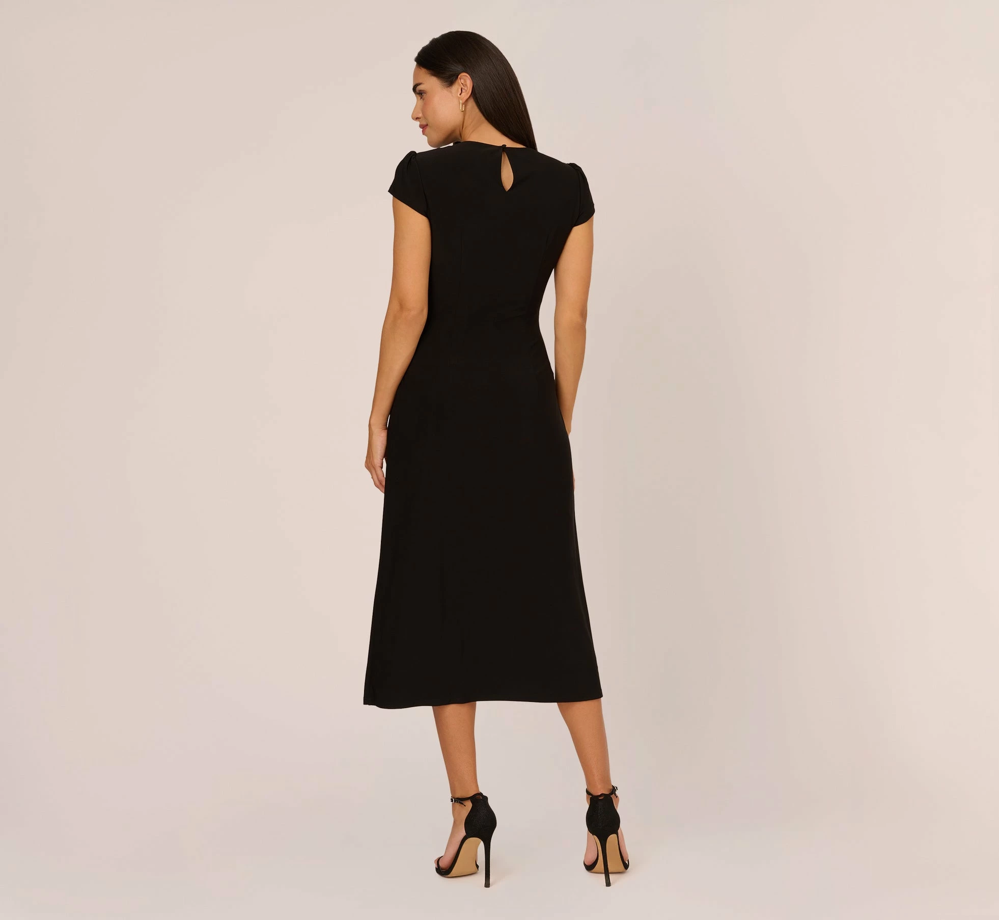 Adrianna Papell Jersey Midi Dress With Cap Sleeves In Black 4 Adrianna Papell Jersey Midi Dress With Cap Sleeves In Black - Image 4