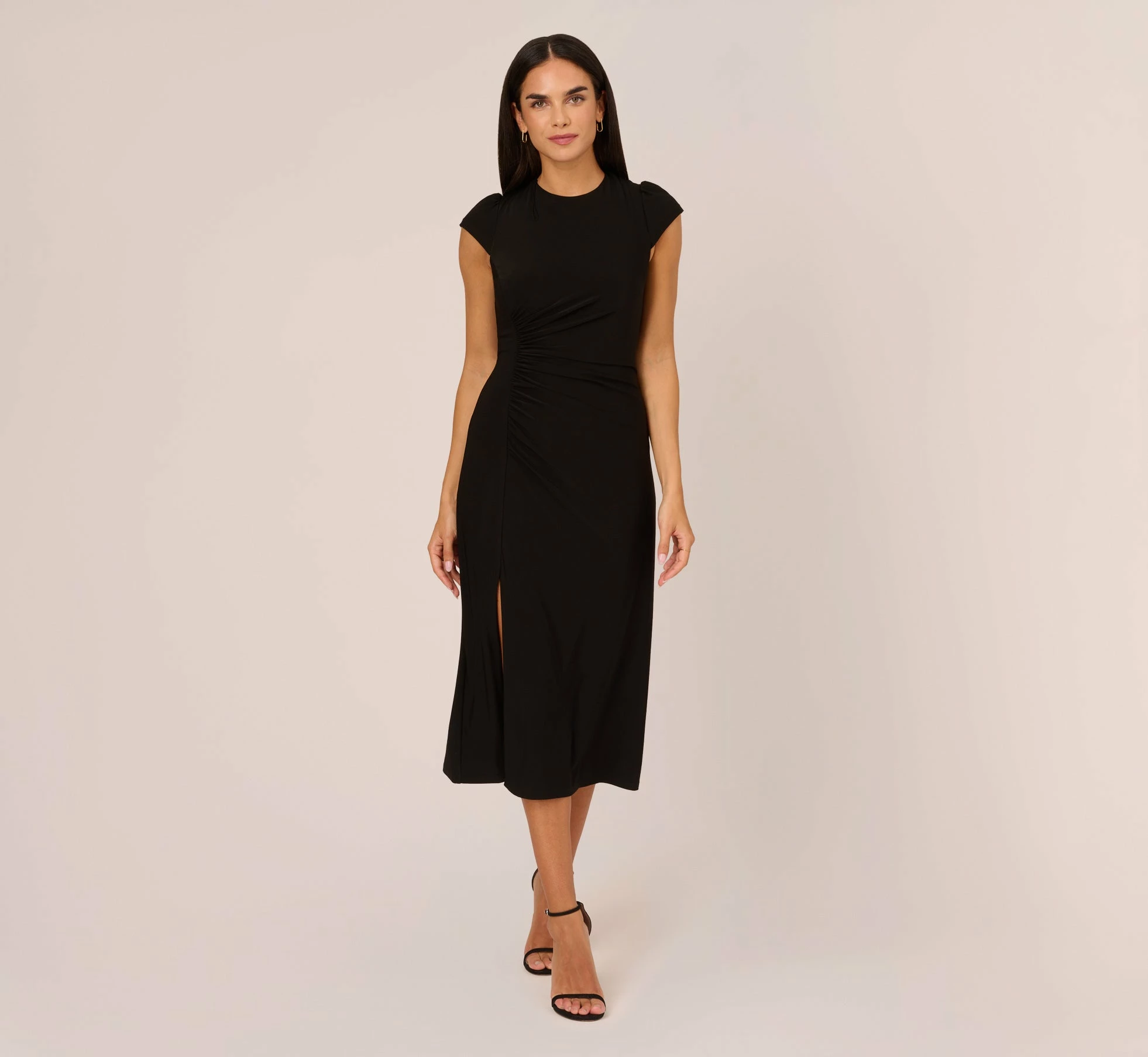 Adrianna Papell Jersey Midi Dress With Cap Sleeves In Black 1 Adrianna Papell Jersey Midi Dress With Cap Sleeves In Black