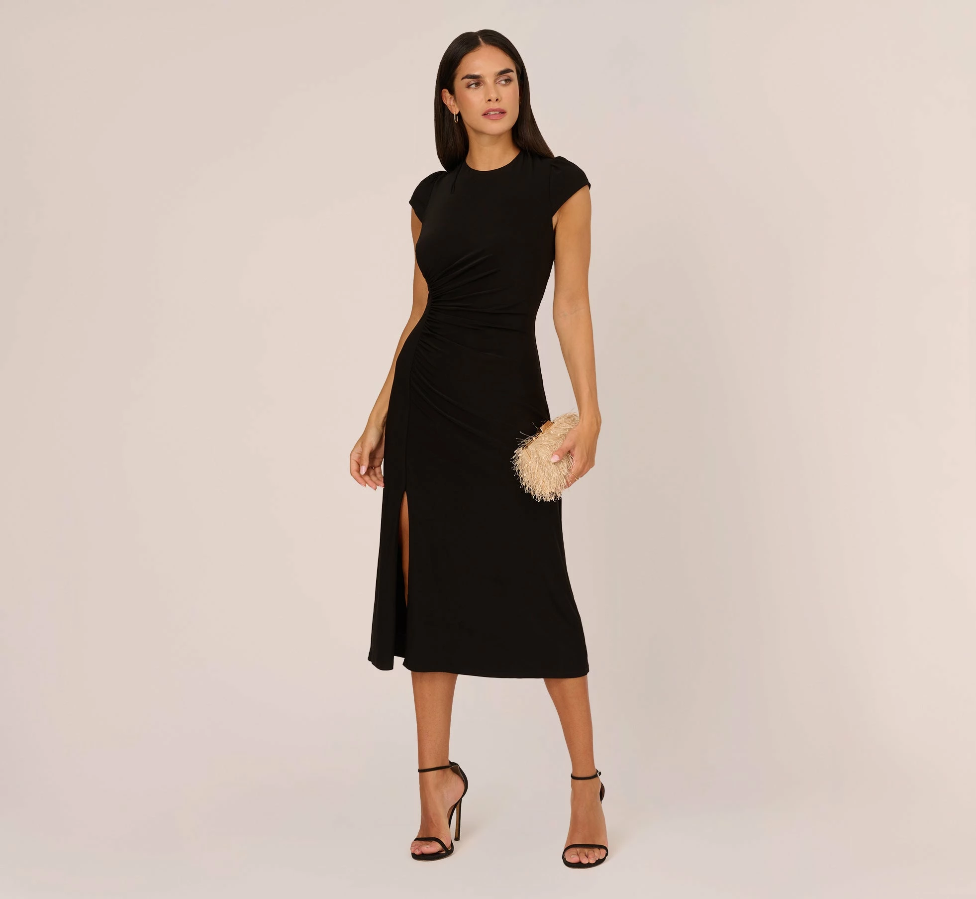 Adrianna Papell Jersey Midi Dress With Cap Sleeves In Black 2 Adrianna Papell Jersey Midi Dress With Cap Sleeves In Black - Image 2